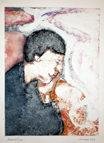 Monotipo15: Pensando - 2017 - Plancha 33x24cm - Papel 250gr. Canson Guarro - VENDIDO